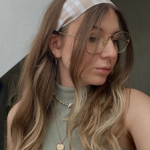 Bandeau pour cheveux beige à carreaux