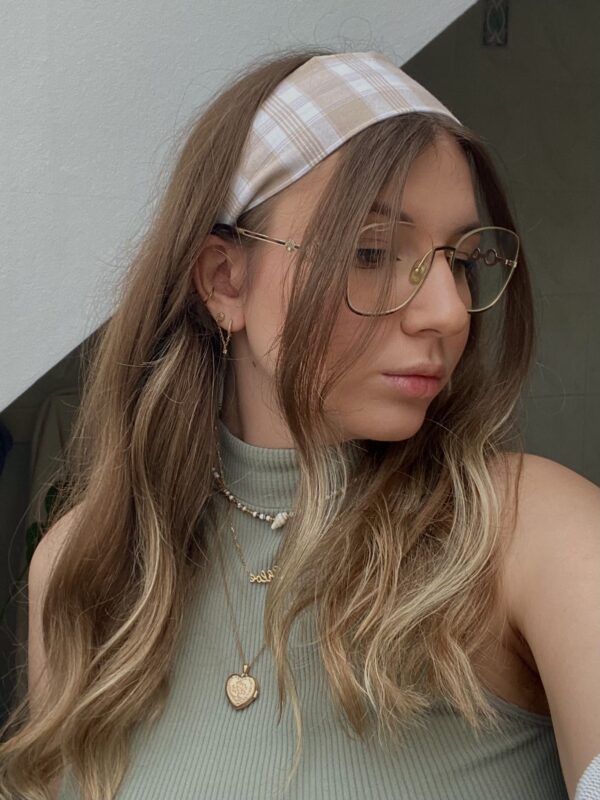 Bandeau pour cheveux beige à carreaux
