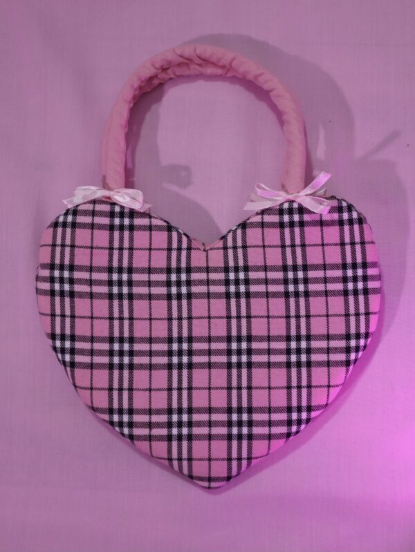 Sac a main coeur rose écossais